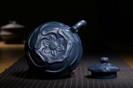 《風卷葵套具》宜興純工藝美術師全手工紫砂壺天青泥壺茶壺風卷葵茶具