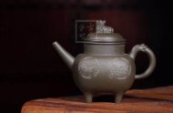 《鼎盛壺》宜興紫砂壺稀有明國(guó)綠手工紫砂壺
